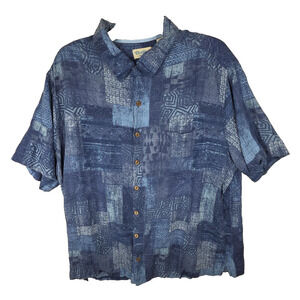 Caribbean Silk Blend Mens Hawaiian Shirt Blue 3XTall Short Sleeve Vacation